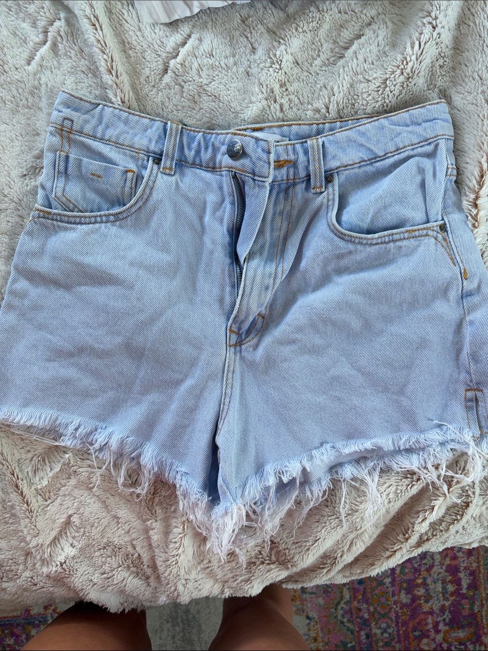 ZARA Light Blue Denim Frayed Hem Women’s Shorts